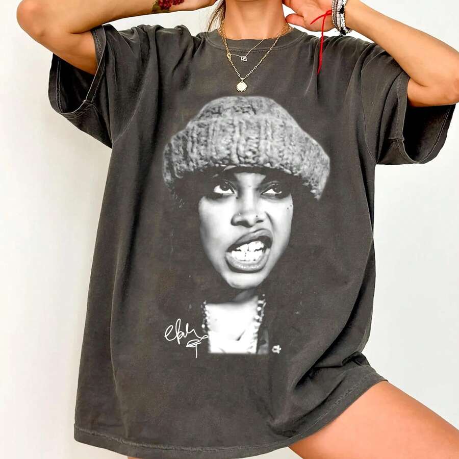 Camiseta unisex con gráfico de la gira de Erykah Badu, Camiseta Erykah Badu, Vintage Rock Rb Music - Negro - Ver 1