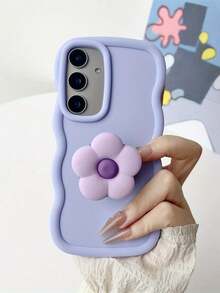 Flower Phone Case, Stand Phone Case, Beauty Phone Case, Personalized Phone Protective Case, Fo Rsamsung For Galaxy S25 Plus/S24 Ultra/S23 Fe/S22/S21 Fe - Mauve Purple - View 3