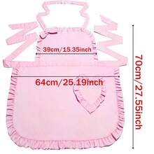 Women's Pink Kitchen Apron - Neck Tie Apron, Ruffle Trim Apron, Bow Heart Pocket, Easy Clean Cooking Apron, Cute Baking Apron, Mother's Day Gift, Valentine's Day Gift - A - View 4