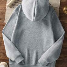Casual Printed Sweatshirt For Pre-Teen Girls, Thermal Lining, Long Sleeves, Autumn/Winter School Clothing, Children's Blouse - 淺灰色 - 查看 4