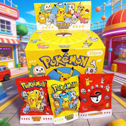 pokemon Pokémon Pikachu Mystery Box, Cartoon Eraser Mystery Box Set, Includes 32 Mini Figurines, Cute Collectible Blind Box Toys, Perfect Gift And Display For Fans, Adds Fun To Your Collection (Styles May Vary)