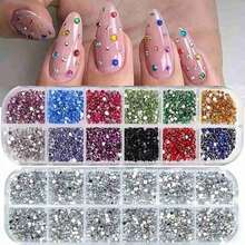12 Grid Multi-Size Nail Art Rhinestones 3D Acrylic Nail Stones Gems Pearl Diy Manicure Decorations Accessories Nail Supplies Nails Nail Charms - 混合+銀色 2件 - 查看 3