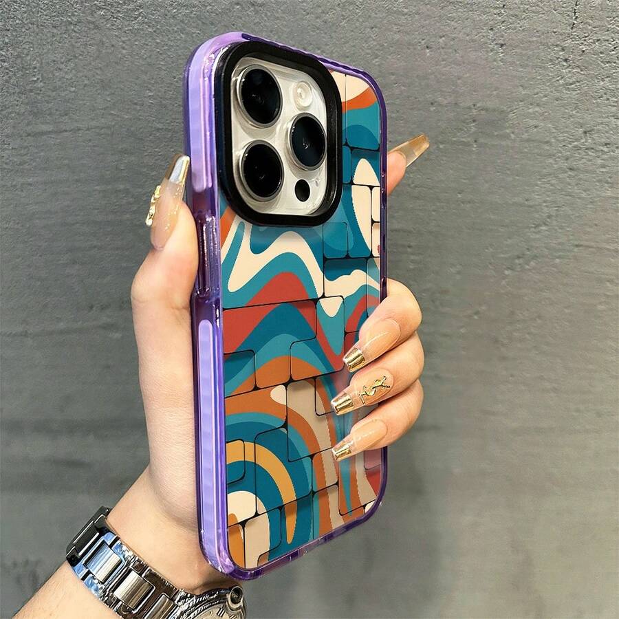 Abstract Swirls Phone Case, Retro Groovy Style, For Compatible With IPhone 17/17pro/17promax/17Air/Iphone16/16pro/16plus/16promax/15/15promax/15pro/11/12/13/14promax/12mini/13mini/11pro/11promax/12pro/12promax/13pro/13promax/14pro/14promax, Unique Art Gift, Vibrant Organic Pattern Present - Purple - View 1