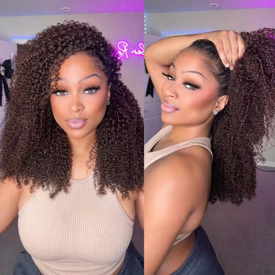 EAYON HAIR Tight Curly Crochet Human Hair Extensions Feather Line Crochet Hair Pre-Seperated Knotless Human Crochet Hair Multi-Textured Kinky Curly Human Hair T1B/4 Color 16-20 Inch 50/100 Strands - T1B/4 - 查看 1