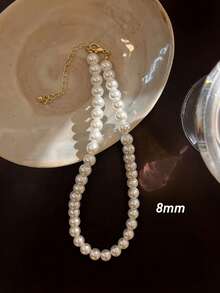 1件装女士时尚高端玻璃珍珠项链，轻盈奢华百搭串珠颈链 - 彩色 - 查看 4