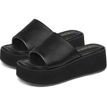 Chunky Platform Sandals For Women - Comfort Black Open Toe Slip On Platform Slides Y2K Wedge Sandals For Summer Casual - màu đen - Xem 9