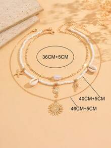 3pcs/Set Handmade Beaded Necklace Set, Bohemian Ocean Style Necklace With Bead, Faux Pearl, Ocean Animal & Sun Pendant, Suitable For Beach Vacation, Daily Wear, Party, Dinner - Multicolor - View 4