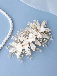 1件白色串珠花朵优雅女士发梳，新娘婚礼头饰 - 彩色 - 查看 6