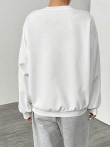 Women's Casual Drop Shoulder Sweatshirt, Versatile Solid Color Top, Round Neck Loose Fit Pullover For Spring And Autumn, Collegiate Style, Streetwear - White - View 4