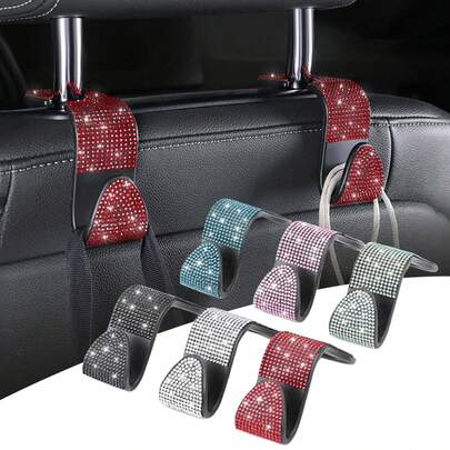 2 piezas Ganchos creativos para el respaldo del asiento trasero con incrustaciones de diamantes, ganchos ocultos para montaje en automóvil para uso automotriz