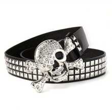 1 Men's Belt 2025 New Rhinestone Skull Pyramid Punk Belt Detachable Gothic Y2K Waist Chain Hip-Hop Streetwear Cool Girl Dark Style Ootd, Black/Silver Unisex Valentine's Day/Labor Day/Halloween/Christmas Gift - 黑色 - 查看 3