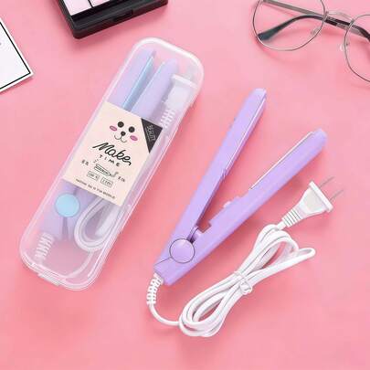 MORE BEAUTY One-piece mini dual-purpose hair straightener 100-240 volts, 20 watts, American plug, ceramic electrical stone plate. A dual-purpose hair straightener for straightening and curling hair, mini multi-functional curling rod, mini flat hair rod, hair straightener, mini curling rod and straightener, mini ceramic flat hair rod, electrical stone flat hair plate curler, beauty heater, flat and curling hair device, size 2.8*0.7 inches, mini simple hair straightener, two-in-one ceramic electrical stone plate heated curling and straightening hair device, suitable for curling and straightening hair (purple)