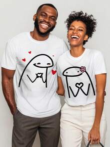 Couple T-Shirt With Heart Pattern - Romantic Couple T-Shirt L0052 - 男款 - 查看 6