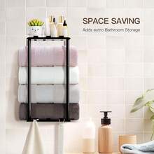 Bathroom Rolled Towel Rack: 4-Tier Wall Mounted Towel Storage Holder, Hanging Organizer For Towels, Blankets, Large Bath Sheets, Space Saving In RV, Closet, Toilet, Cabinet, Silver - Black(2-tier) - 查看 2