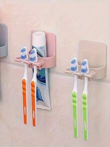 1pc Wall-Mounted Toothbrush & Toothpaste Holder, Space-Saving Bathroom Storage Rack, No Drilling Or Adhesive Required, Hygienic Countertop/Bathroom Organizer - Multicolor - View 5