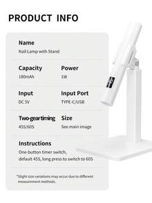 XEIJAYI 1pc White Handheld Nail Lamp With Screen Display Stand, 360 Degree Rotatable Multi-Functional Stand, Can Hold Nail Stickers Heating Lamp, With Lamp Holder - White - View 11