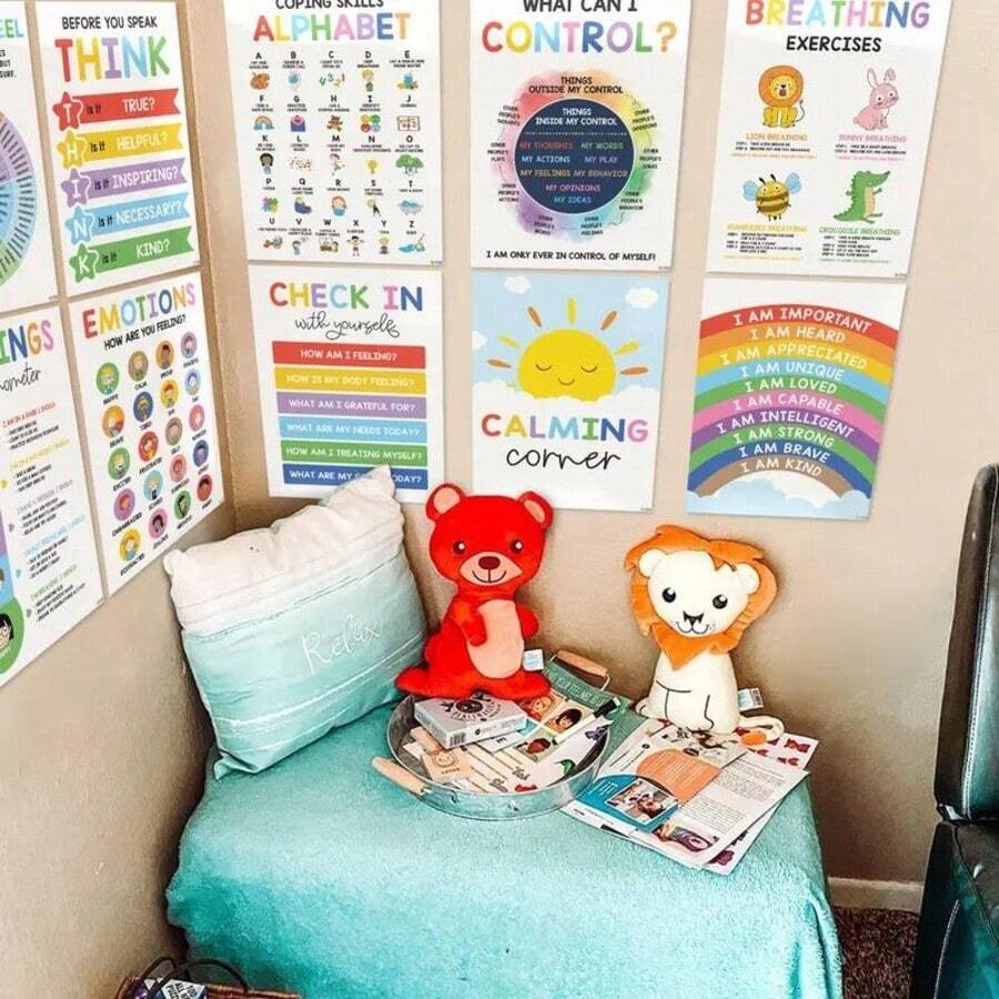 12 Pack ESL Calming Posters For Kids, 10x14 Inches Laminated Emotion ...