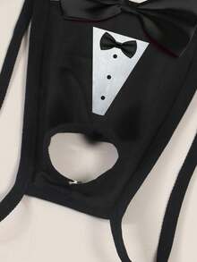 Tanga sexy y cómodo para hombres con patrón de lazo hueco y collar - Negro - Ver 5