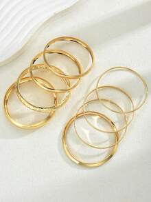 8pcs Vintage Elegant Bohemian Style Metal Hammered Bangle Bracelet Set, Suitable For Women's Daily, Party, Date, Holiday, Wedding, Festival Gift - Gold 2 - View 5