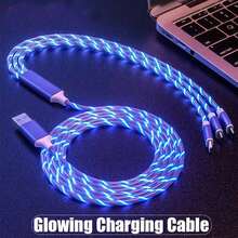 Fast Charging Data Cable (Shining Fiber) 1pc LED Apple Charging Cable 3 In 1 Glowing Data Cable USB C+Lightning+Micro USB Charging Cable, Compatible With IPhone 17/17 Pro/17 Pro Max/16/15/14/13/12, Portable Travel Charger Gift Party - Multicolor - View 4