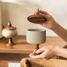 1pc Vintage Style Thick Ceramic Canister With Lid, Candy/Dried Fruit/Jam Storage Jar, Kitchen Spice Container, Sugar Pot, Suitable For Kitchen Storage And Entryway Decor - Stoneware - View 3