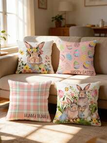 1 chiếc/4 chiếc vỏ gối in hình thỏ và trứng Phục Sinh, trang trí nhà cửa, vỏ gối tựa đầu phòng ngủ, vỏ gối tựa lưng ghế xe hơi, trang trí phòng. - Nhiều màu - Xem 2