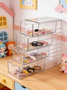 OBOVAY 1pc Multi-Layer Plastic Drawer Type Storage Box, Hair Accessory Organizer Box, Handmade Organizing Box, 4-Layer Transparent Hair Accessory Storage Box, Stackable Bathroom Storage Container. Suitable For Nursery, Bedroom, Kids Room, Jewelry, Cosmetics, Hair Accessories, Fashionable Glasses And Stationery. - Multicolor - View 4