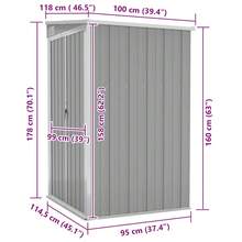 vidaXL Anbauschuppen Grau 118x100x178 cm Verzinkter Stahl Gartenhaus, Geräteschuppen, Gartenhäuschen, Gartenmöbel Schuppen – ideal für Garten, Terrasse oder Rasen - A - Übersicht 6