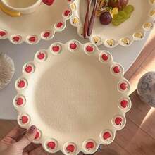 10英寸陶瓷餐盘，2个装，香蕉苹果可爱图案，哑光乡村风格陶器，带边餐盘/牛排盘/沙拉盘/意面盘/盛菜盘，适合家用/节日礼物/返校季，微波炉和洗碗机适用 - 霧面白 - 查看 7