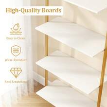 GOFLAME 5-Tier Ladder Shelf Wall Mounted Bookcase With Metal Frame-White - White - View 4