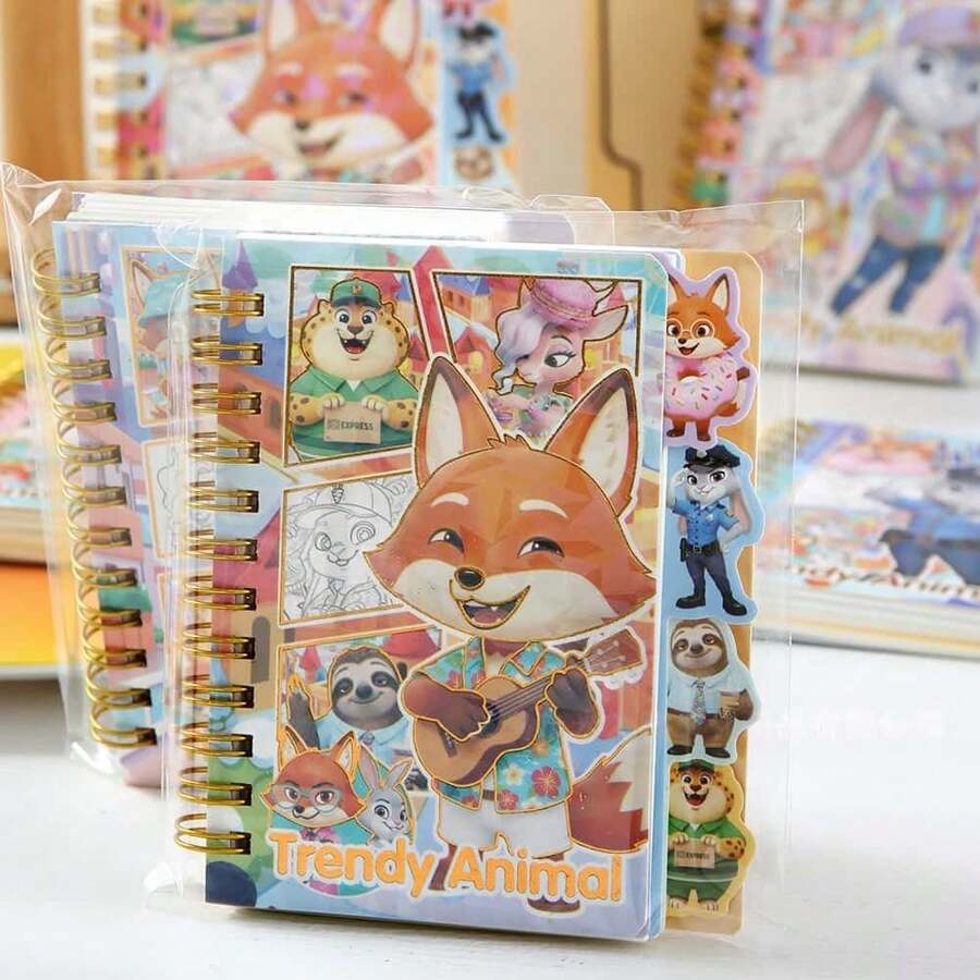 1pc/2pcs/4pcs Stitch Cartoon Themed Loose Leaf Notebook, Cute Stitch Coil Bound Memo Pad, Kawaii Stationery, Student Prize, New Arrival Cartoon Square Coil Notebook, Stitch Magnetic Closure Memo Pad, Student Supplies, Craft Stickers, Highlighter Pens, Ballpoint Pens, Label Maker, Learning Supplies, Birthday Gift - Zootopia Doujinshi - View 1