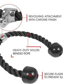 Yes4All Cuerda para Tríceps, 27" y 36" Accesorios para Poleas Gym en Casa, Agarres y Manerales - Ideal para Entrenamiento de Brazos y Espalda - Negro - Ver 3