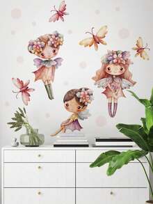 1pc Cute Fairy Butterfly, Butterfly With English Text, Romantic Pink Flower Butterfly, Blue Moon Rabbit Cartoon Wall Sticker, Suitable For Bedroom, Study, Living Room, Dining Room, PVC Self-Adhesive Removable Wall Decal - Multiple Styles - View 3