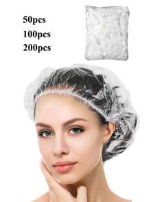 200/100/50pcs Disposable Waterproof Reusable Shower Cap, Suitable For Salons, Spas And Other Occasions To Protect Hair, Thick & Elastic Shower Cap, Easy To Carry - Basic model - View 1