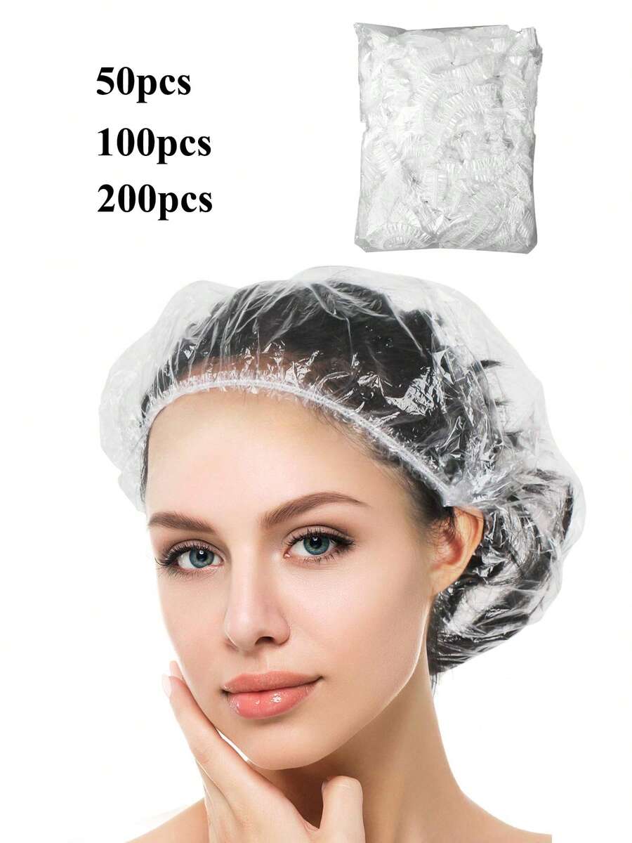 200/100/50pcs Disposable Waterproof Reusable Shower Cap, Suitable For Salons, Spas And Other Occasions To Protect Hair, Thick & Elastic Shower Cap, Easy To Carry - Basic model - View 1