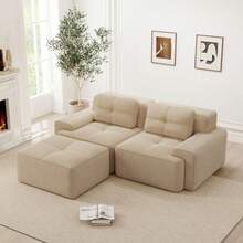 Boneless Modulsofa, Modernes L-förmiges Modulsofa für Wohnzimmer mit Tiefem Sitz, bequemes Corduroy-Cloud-Sofa mit Ottoman, Getuftetes Zweisitzer-Schlafsofa, Beige - Beige + Velours côtelé + 2 places - Voir 8