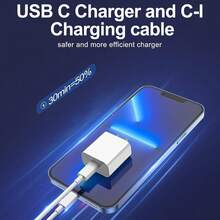 Cargador rápido portátil mini de 20W + Cable de datos de alta velocidad USB-C a IOS de 3.3ft/100cm, compatible con iPhone 14 Pro Max/14 Pro/14/13 Pro Max/13 Pro/13/12/11/XS/X/XS Max/Serie iPad - Blanco - Ver 2