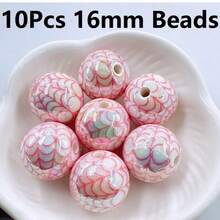 10Pcs 16mm Spider Web Round Acrylic Beads Spacer Loose Bead For Jewelry Making Accessory Beads DIY - 10 hạt cườm in hình mạng nhện 16mm - Xem 11
