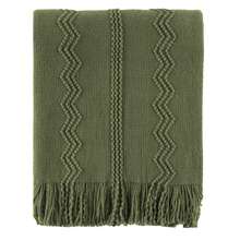 Olive Green Throw Blanket For Couch, Army Green Blanket With Tassels For Home Decor,Boho Decorative Knitted Throws, Living Room Decor, 50"X60" - Màu xanh Ô liu - Xem 3