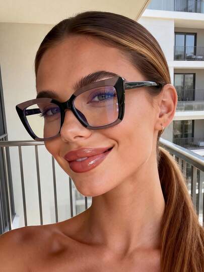 1 Pair Unisex Colorblock Cat Eye Non-Prescription Glasses, Suitable For Daily Life, Office, Reading, TV Watching, Gaming, Phone Decoration