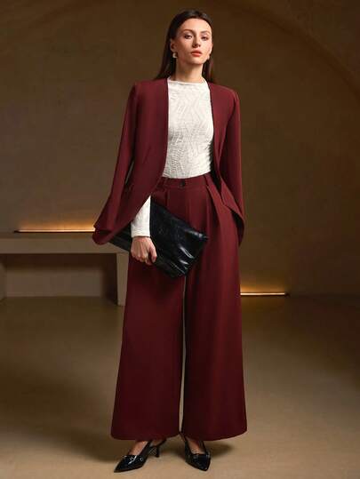 Blusa de manga larga de cuello alto con textura arrugada en color albaricoque - Perfecta para la oficina, el uso diario casual y looks de fiesta