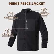 TIANXICO Mens Fleece Jacket Full Zip With Pockets Warm Lightweight Winter Jacket Thermal - Black - View 5
