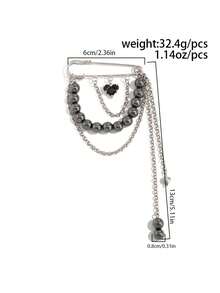 1pc Bohemian Geometric Round Beaded Chain Tassel Brooch, Elegant Fashion For Party, Casual, Couple Date, Street Snap, Women's Holiday Birthday Versatile Jewelry Gift - Brooch - View 4