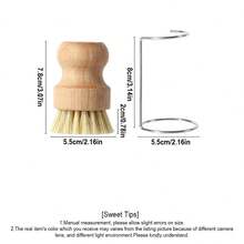 棕榈柄锅刷，木制餐具清洁刷，带不锈钢支架，木柄锅刷，剑麻或棕榈毛刷毛，适用于清洁餐具、水槽、铸铁锅/平底锅 - 多色 - 查看 3