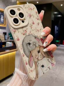 可爱卡通兔子彩绘科技感穿孔米色简约时尚创意防震手机壳，兼容 17/ 17 Pro/ 17 Pro Max/ 16/11/16 Pro/16 Plus/16 Pro Max/16 e/15 Pro Max/13/14/12/XS/XR/7G/8P，兼容三星Galaxy S25/S25 Plus/S25 Ultra/A16/A36/A26/A56/A50/A12/A32。 - 彩色 - 查看 2