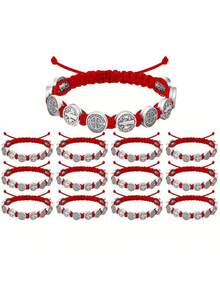 情侣可调节手链，波西米亚风格圣母玛利亚图案设计，派对配饰礼品，黑色优雅包装盒 - 黑紅色 - 查看 8