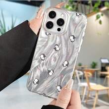 Funda de teléfono: 1 funda de moda y elegante con patrón de pingüino impreso y pintado, estilo de , imagen simple y linda, protección de cobertura total, funda de teléfono IMD de gasa de pluma con gran agujero, para iPhone 17 16 15 14 13 12 11 - Plateado - Ver 3