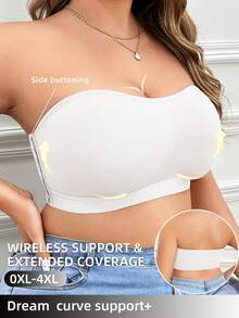 Plus Size Women Side Button Bra, Soft & Comfortable Wireless Bandeau Bra - White - View 2