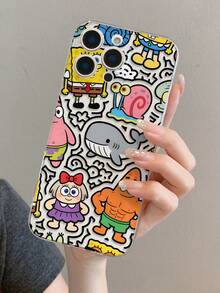 1pc Creative Bow Girl, Spongebob, Striped Dolphin Painted Pattern Shockproof Transparent Phone Case, Suitable Compatible With Samsung/ 11/12/12 Pro Max/14 Pro Max/15/15 Pro/16/16 Pro Max/17 And Other Models - Multicolor - View 8