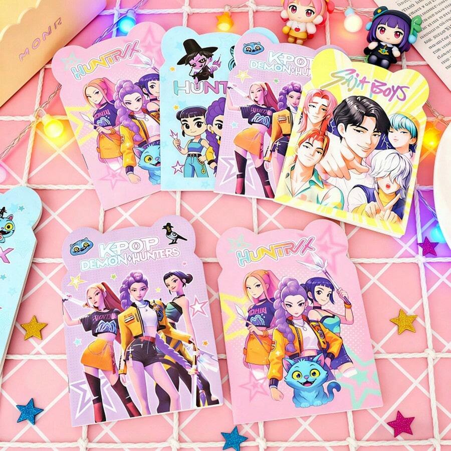 2件套K-Pop女巫猎人主题文具套装，高品质不规则笔记本，学生学习奖励礼品（款式随机） - 彩色 - 查看 1